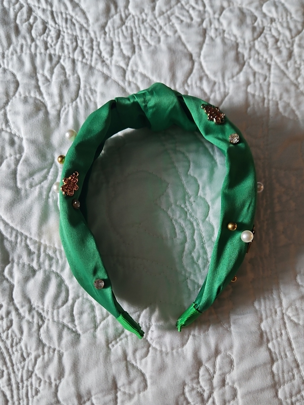 Target Green Knotted Headband with Pearls & Gingerbread Accents